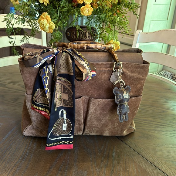 Gucci Handbags - Gucci, Brown suede and leather large handbag